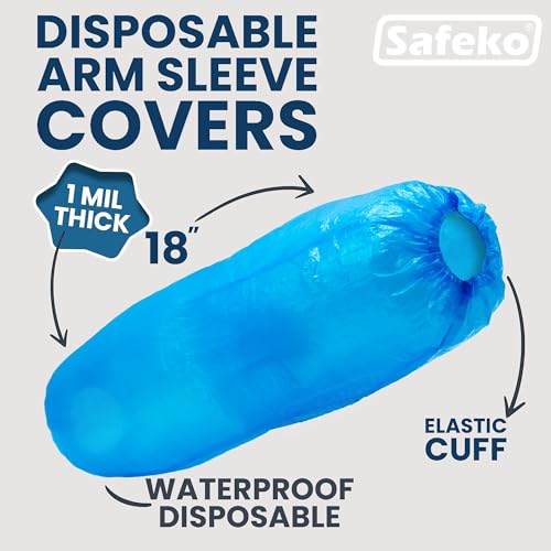 Disposable Arm Sleeve Covers - 18” Waterproof Polyethylene Protective Oversleeves with Elastic Cuff - 1 Mil Thick - color: Blue