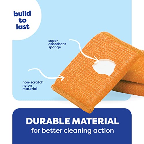 SCRUBIT Multi-Purpose Scouring Pad - Non-Scratch Cleaning Sponges for Pots, Pans, Dishes, Utensils & Non-Stick Cookware - Scrubbing Pads Use for Kitchen, Bathroom - 6 Pack Dish Sponge- (Orange) - color: Orange