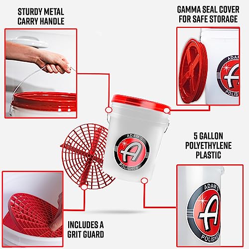 Adam's Polishes Car Wash Bucket (5 Gallon Bucket + Grit Guard + Gamma Seal Lid), Perfect Car Tool for Washing & Garage Storage, Stores Car Wash Soap, Foam Cannon, Foam Gun, Microfiber Towels & More - size: 5 Gallon Bucket + Grit Guard + Gamma Seal Lid