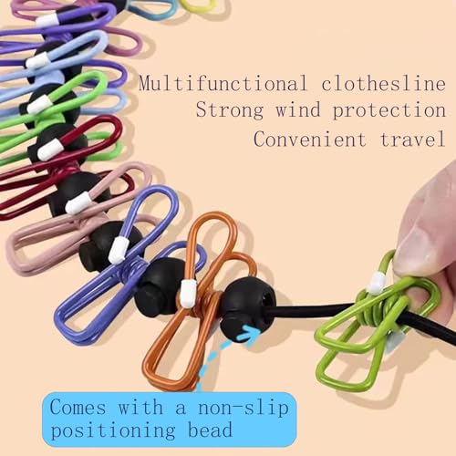 Retractable Portable Travel Clothesline, Including 12 Clothes Clips, 13 Positioning Beads, Hanging at Will, Suitable for Indoor and Outdoor, Balcony, Outdoor Camping Accessories