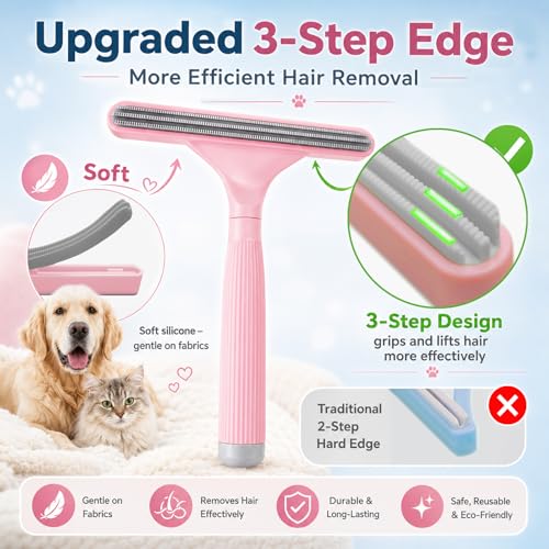 2 Pack Reusable Pet Hair Remover and Fabric Lint Scraper Set, Pink - color: Pink
