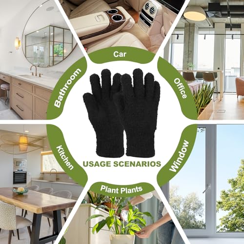 uxcell Microfiber Gloves, Reusable Washable Plant Dusting Gloves Cleaning Mittens for Auto Plants Household Kitchen - color: Black