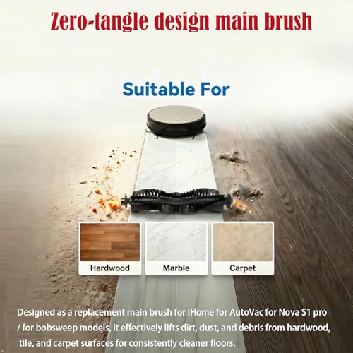 Roller Brush Replacement for iHome Autovac Nova S1 Pro Robot Vacuum - color: Black
