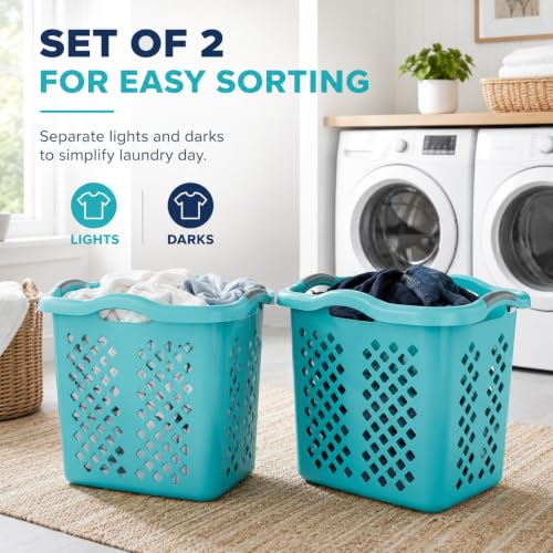 Teal Laundry Basket Set of 2 with Silver Handles, 2 Bushel - color: Blue 2pcs