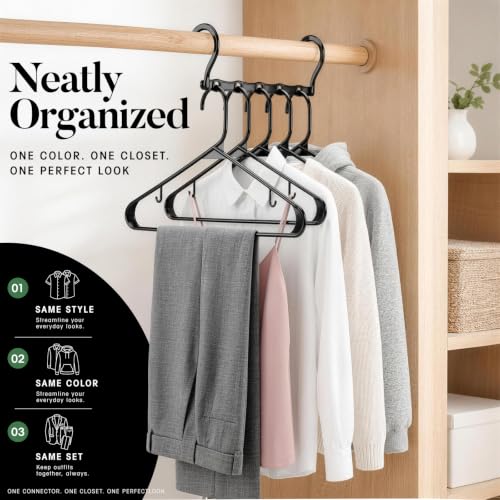 HOUSE DAY Space Saving Hangers 6 Pack with 50 Pack Plastic Hangers, Black - color: Black, size: 56 Pack