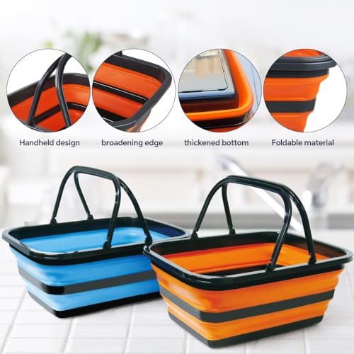 Monozuki Collapsible Sink Picnic Basket with Handle 4.8 Gal/18.1L Bucket for Cleaning Camping Essentials Space Saving Outdoor Portable Bucket for Camping (Grey*2) - color: Grey*2((4.8 Gal/18.1l)