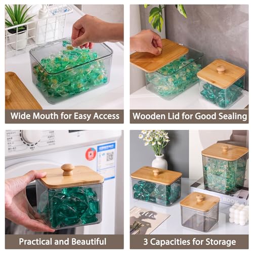 4 Pack Laundry Pods Container,Clear Dryer Sheet Holder & Laundry Room Organization and Storage with Lids, Scoops & Labels for Laundry Detergent, Powder, Dryer Balls, Beads (Gray) - color: Gray