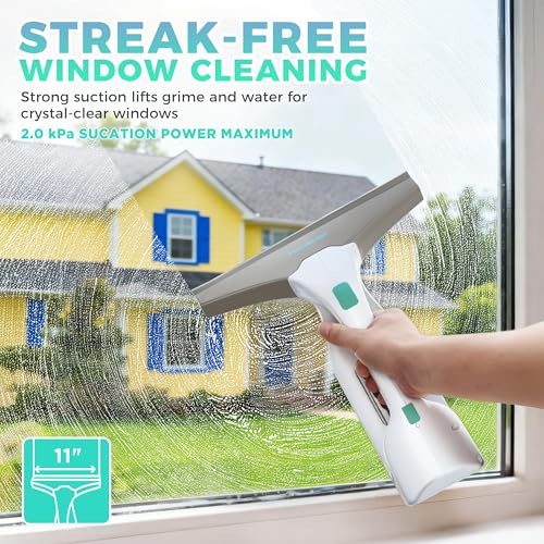 HAUSHOF Electric Window Vacuum Squeegee 11", 2000Pa Cordless Cleaner Set