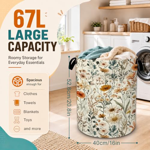 Vintage Flowers Laundry Basket,Boho Foldable Oxford Laundry Hamper with Handles,Collapsible Clothes Storage Bucket Tote Bag for Laundry Room,Bathroom,Bedroom,Dorm - color: Vintage Flowers Boho