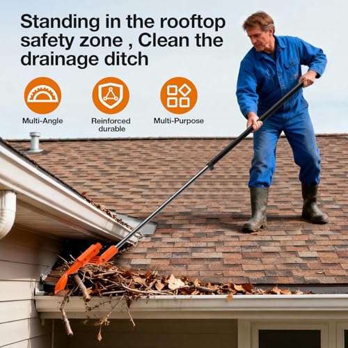 Gutter Cleaning Tools from The Ground, Multi-Angle Cleaner, Scoop & Brush & Mini Rake for rain Guard Cleaning and Leaf Removal from Gutter Guard(No Pole) - color: Orange+Black