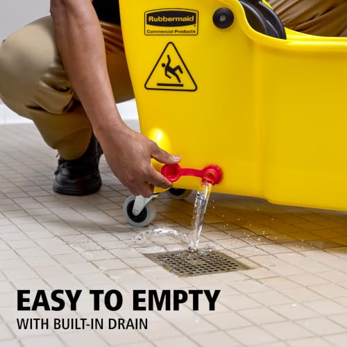 Rubbermaid Commercial 31 Quart Tandem Mop Bucket with Wringer and Drain - style: Tandem Bucket with Drain