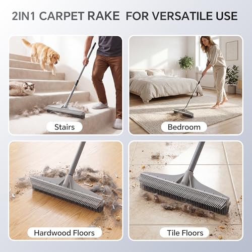 Walensee Carpet Rake, 2-in-1 Nylon Carpet Brush & Pet Hair Rake
