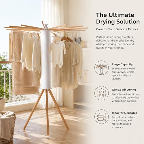 Foldable Clothes Drying Rack, Laundry Drying Rack Collapsible - style: 16 Beech Wood Tripod