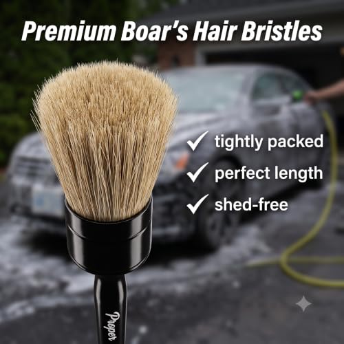 Car Detailing Brush Set for Interior or Exterior | 3-Pack | Ultra Soft Boars Hair Bristles - color: Black (3 Pack)