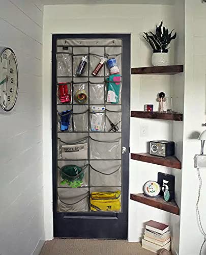 Extra Large Hanging Crystal Clear Over The Door Shoe Organizer - 18 Clear Pockets (12+6), 1 Pack (4 Hooks), Shoe Rack for Closet & Bedroom, White, (59" x 21.6") - color: A-grey&Clear