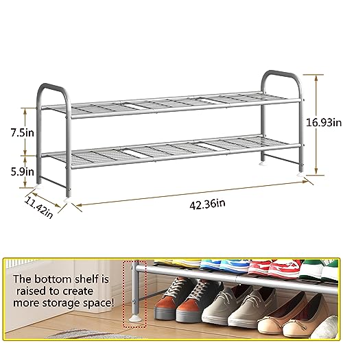 LINZINAR 2 Tier Long Shoe Rack for Closet Metal Shoe Organizer for Entryway - color: Grey, size: 2-Tier