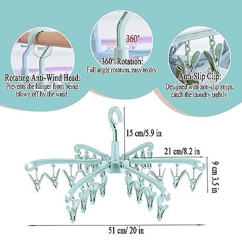 Clothes Drying Hanger with 24 Clips, Foldable Hanging Rack 2 Pack - color: Green 2