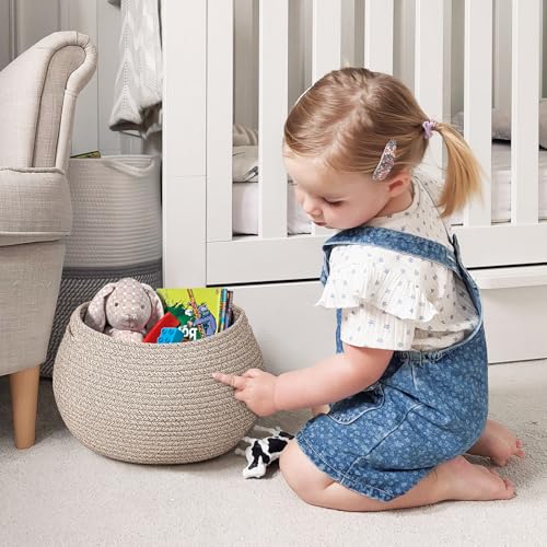 Goodpick Round Woven Rope Storage Basket for Shelves, 10" x 8.3", Jute - color: Light Brown, size: 10"D x 8.3"H