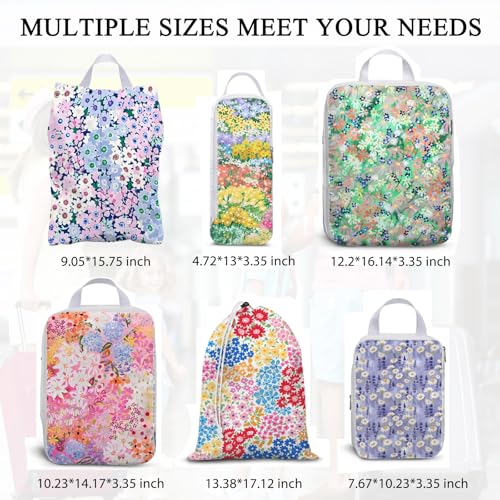 6 Pcs Compression Packing Cubes Waterproof Suitcase Travel Bag Luggage Backpack Organizer Travel Cubes for Packing-Small Floral Print - color: Small Floral Print