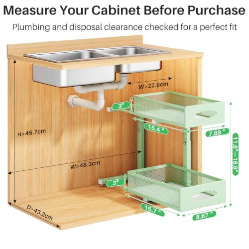 Under Sink Organizer, 2 Tier Pull out Cabinet Organizer Baskets with Mesh Sliding Drawers, Slide out Storage Shelf for Home, Kitchen, Bathroom, Pantry, Office Cabinet(1 Pack, Green) - color: Green, size: 1 Pack