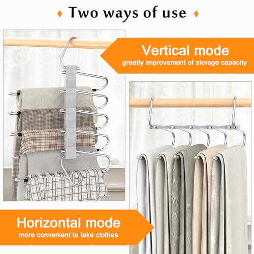 Loretoy 2 Pack Pants Hangers Space Saving, Anti-Slip Multi-Functional Pants Rack, Thickened Stainless Steel Tube, Two Hanging Modes Suitable for Jeans Trousers Skirts Scarf-Grey - color: Gray, size: 2 Pack