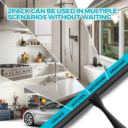 ALFLOD 2pcs Shower Squeegee for Glass Doors with Adhesive Hanging Hook Set - color: Black, size: 10 Inch