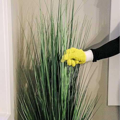 Microfiber Dusting Gloves for House Cleaning and Glass Cleaning Mitts - Microfiber Gloves for Plant Dusting, Car Cleaning - Reusable, Washable, No-Scratch, One Size Fits All (Yellow, 2 Pairs)
