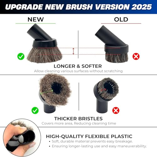 for Shop Vacs Replacement Vacuum Brush Attachment 1.25 Inch (32mm) with Soft Horsehair Bristles - 1-1/4'' Vacuum Accessories Compatible with Milwaukee M18, Eureka Mighty Mite 3670M & More - color: 1 1/4" Brush