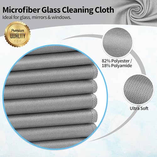 Microfiber Cleaning Cloth, 12 Pack Window Glasses Cleaning Cloth, Reusable Lint-Free Streak Free Polishing Cloth Wipes for Stainless Steel, Eyeglasses, Mirrors, Screens & Lenses,12"*12" Grey - color: Grey, size: 12" x 12"