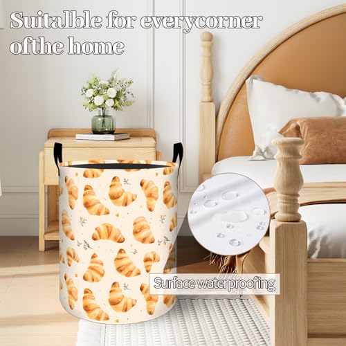 Delicious Croissant Pattern Laundry Basket 19.7"x15.7", Collapsible Dirty Clothes Waterproof Food Laundry Hamper Organizer Toy Storage Bin for Dorm Nursery Bathroom Decor - style: Croissant01