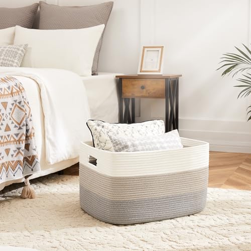 Artfeel Blanket Basket,Rectangle Woven Baskets for Storage,65L Laundry Basket for Decorative Nursery Blanket,Toys,Dirty Clothes and Magazine in Shelves,Baby Room,and Living Room - color: Gray, size: 65L