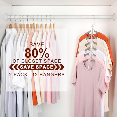 TOPIA HANGER Clothes Hanger Space Saving, 6 Tier Shirt Coat Hangers Space Saving No Bump Shoulder Hangers with No Slip Foam Padded Closet Organizers and Storage for Men and Women 4 Pack CT65G - color: Gray 4 Pack