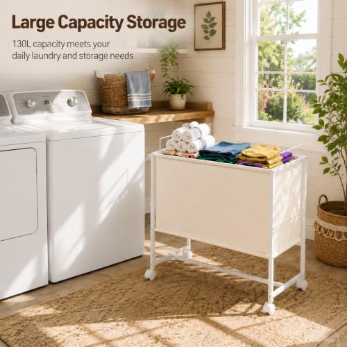130L Rolling Laundry Basket,Rolling Hamper,Large Laundry Basket Cart - color: White, size: 31.1*19.6*30.8inch