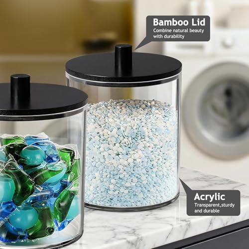 SheeChung 2 Pack 50oz Laundry Pods Container with Matte Black Bamboo Lid - color: Black, size: 2 Pack