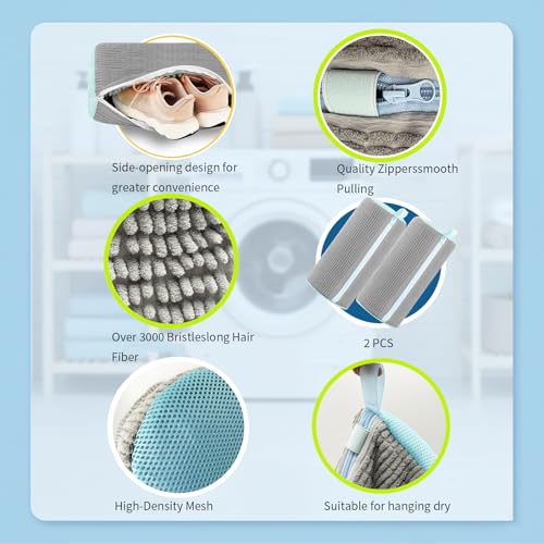 Shoe Washing Machine Bag 2pc Shoe Bags for Washing Machine Reusable Shoe Laundry Bags With Unique Self-locking Zipper Design for All Tennis Slippers Sneakers - color: Gray and Cloud White