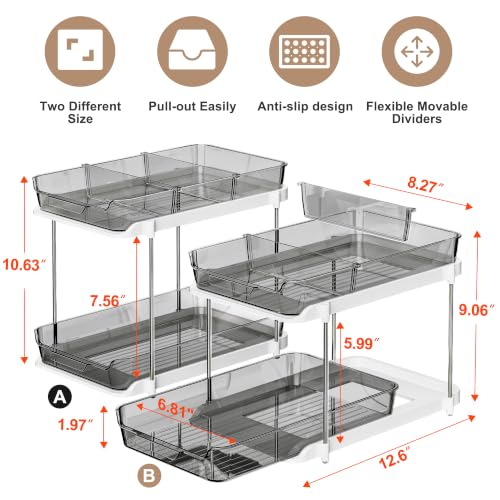 Delamu 2-Tier Multi-Purpose Bathroom Under Sink Organizers and Storage, Stackable Kitchen Pantry Organization, Pull Out Medicine Cabinet Organizer with Movable Dividers, Black, 2 Pack - color: Black, size: 2 Pack