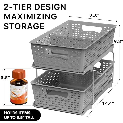 Simple Houseware 2 Tier Pull-Out Sliding Drawer Under Sink Storage, Gray - color: Gray