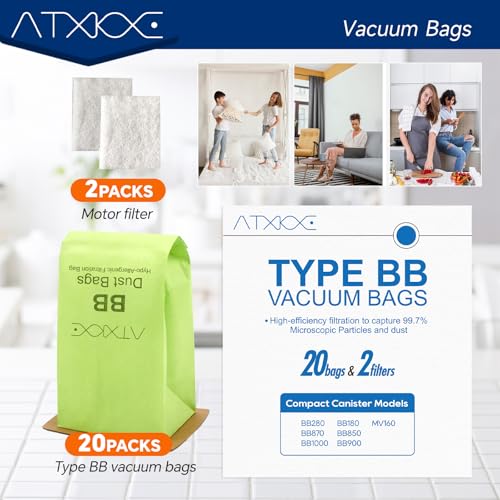 20 Pack Type BB Canister Bags Replacement Fit for Oreck XL - color: 20 Pack Bags + 2 Motor Filters