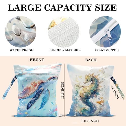 Wet Dry Bags Wet Bags Dirty Laundry Travel Bag Seahorse Turtle Waterproof Zipper Bag for Swimsuit Travel Beach - color: Enchanting