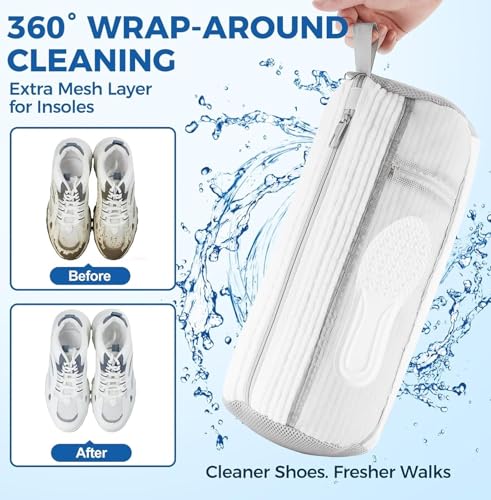 Shoe Washing Machine Bag 2 Pack with Insole Pocket, White - color: White