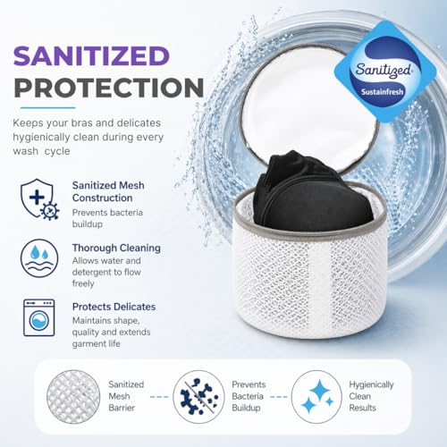 Laundry 360 Sanitized Mesh Wash Bra Bag for Delicates White Color | Protective Laundry Bag | Machine Washable Lingerie Net Bag - size: 1 Pack