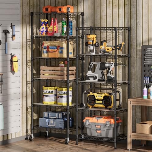 SINGAYE Small Wire 5 Adjustable Shelves Pantry Metal Shelf Floor Organizer - color: Black, size: 5-Tier 11.8"D X 17.3"W X 57.2"H