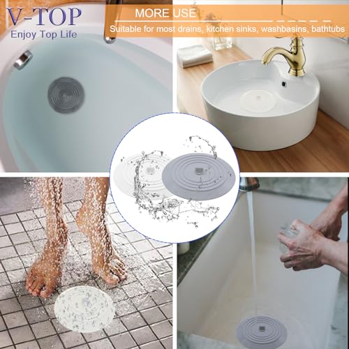 Bathtub Drain Stopper 3 Pack, V-TOP 5inch Tub Stopper Bathtub Drain Cover, Silicone Bath Tub Plug Essentials Flat Suction for Kitchen Bathroom Laundry Accessories