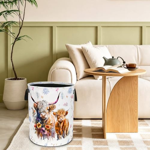 Highland Cow Laundry Basket Foldable Waterproof Cattle Hamper 18.9x16.5 In - color: Cow