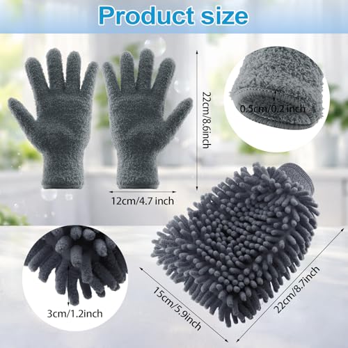3 Pcs Microfiber Dusting Mitt Gloves Microfiber Plant Cleaning Gloves, Grey