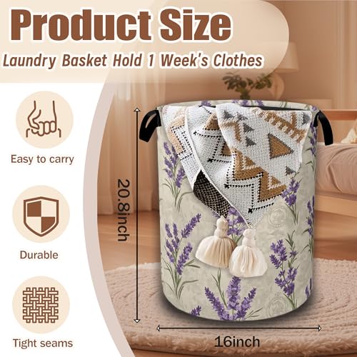 Purple Lavender Flowers Laundry Basket,Waterproof Foldable Laundry Hamper,Dirty Clothes Basket, Linen Bin Storage Organizer Collection 16" x 20.8" - color: Purple Lavender Flowers