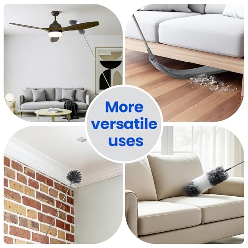 Extra-Long Dusters Kits with Extension Pole, Cobweb Duster, Microfiber Dusting Clothes for Gap, 5 in 1 Cleaning Tools with Extendable Long Handle, Blinds, High Ceilings and Fans, Cars and Furniture