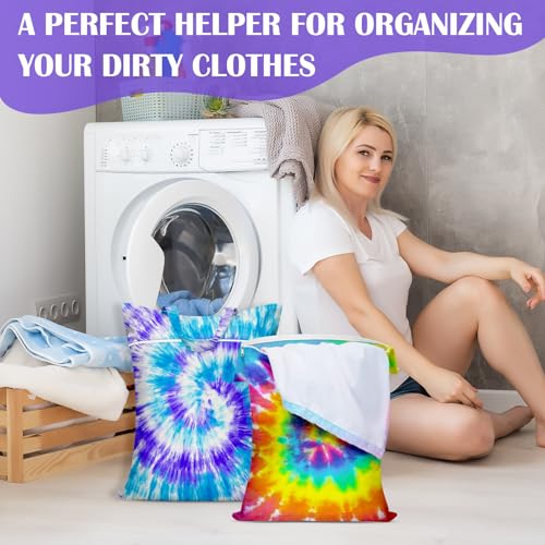 2 Pcs Large Travel Laundry Bag Waterproof With Handle - Washable for Dirty Clothes, Wet Dry Bag for Bathing Suit, Workout, Gym, Swimming Pool, College Dorm - color: Tie Dye