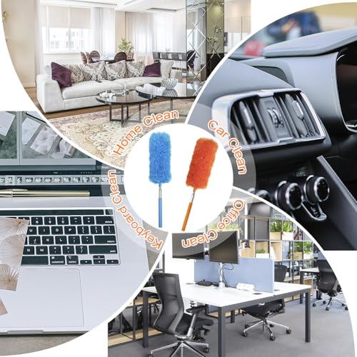 2 Pack Small Washable Microfiber Feather Duster, Microfiber Head, 13" to 30" Extendable Pole, Cleaning Tool for Office, Car, Computer, Furniture