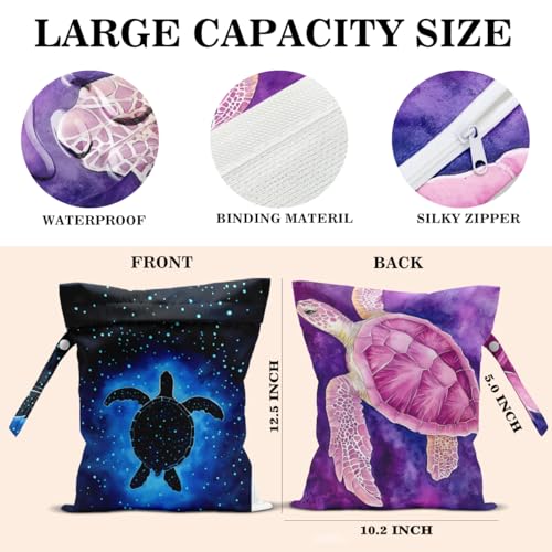 Wet Dry Bags Wet Bags Dirty Laundry Travel Bag Mystical Turtle Waterproof Zipper Bag for Swimsuit Travel Beach - color: Mystical